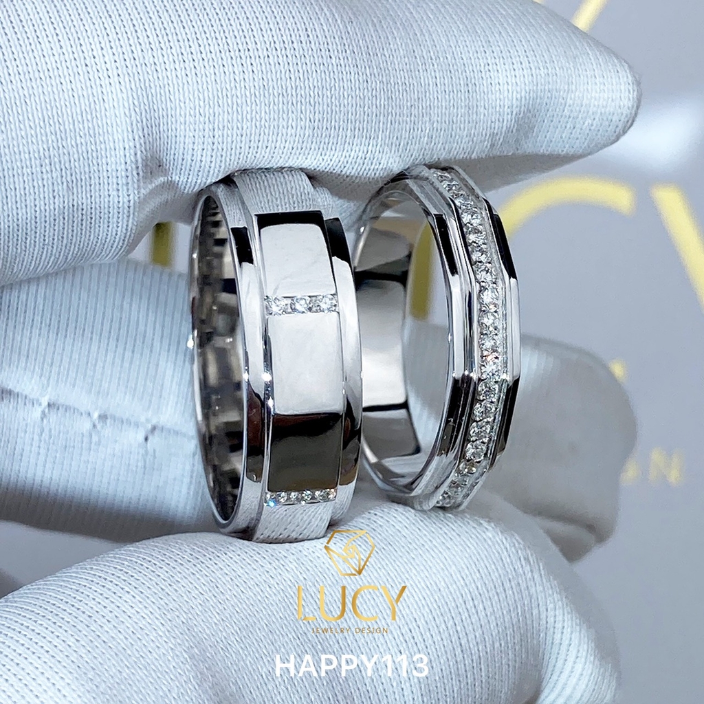 HAPPY113 Nhẫn cưới đẹp vàng tây, vàng trắng, vàng hồng 10k 14k 18k, Bạch Kim Platinum PT900 đính CZ, Moissanite, Kim cương - Lucy Jewelry