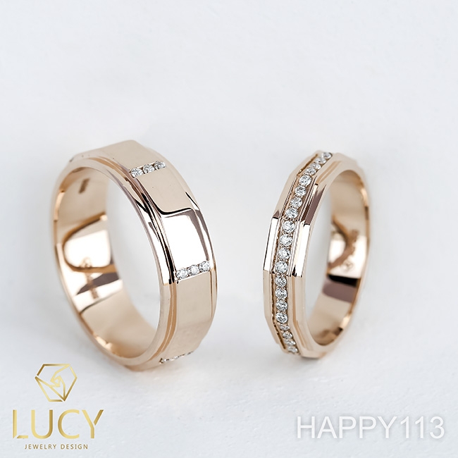 HAPPY113 Nhẫn cưới đẹp vàng tây, vàng trắng, vàng hồng 10k 14k 18k, Bạch Kim Platinum PT900 đính CZ, Moissanite, Kim cương - Lucy Jewelry