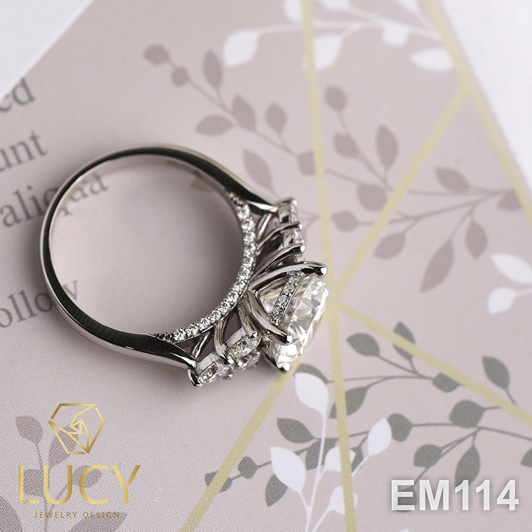 EM114 - Nhẫn cầu hôn đính hôn, Nhẫn vàng nữ, Nhẫn ổ kim cương viên chủ 9.5mm - Lucy Jewelry