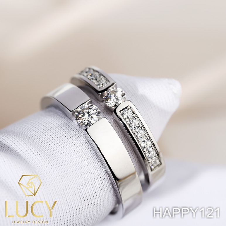 HAPPY121 Nhẫn cưới đẹp vàng tây, vàng trắng, vàng hồng 10k 14k 18k, Bạch Kim Platinum PT900 đính CZ, Moissanite, Kim cương - Lucy Jewelry