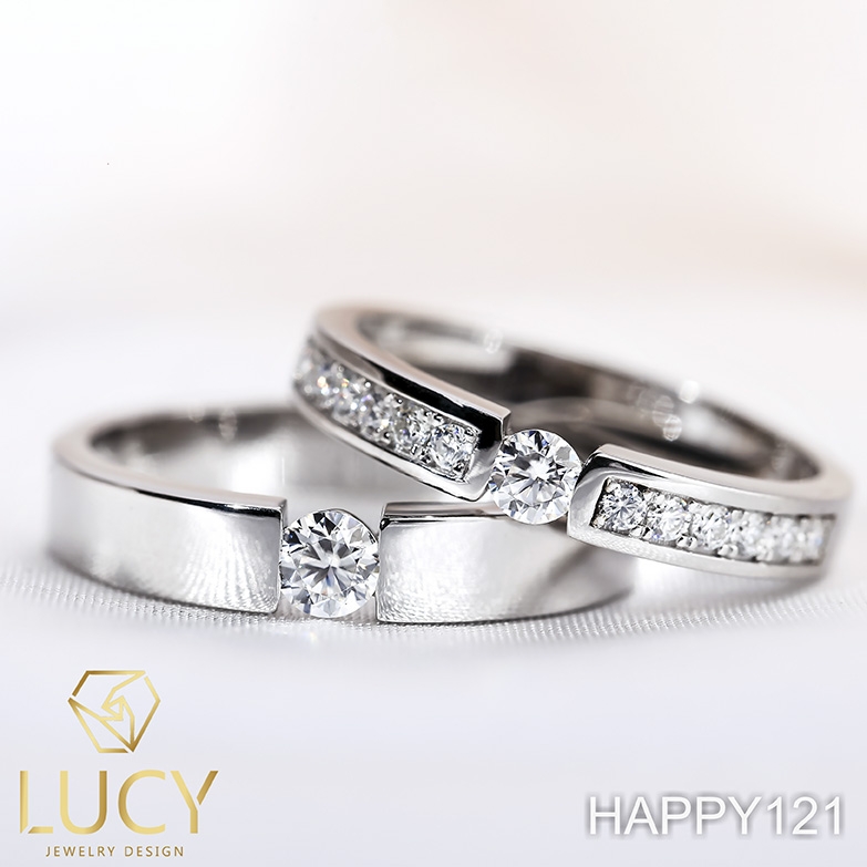 HAPPY121 Nhẫn cưới đẹp vàng tây, vàng trắng, vàng hồng 10k 14k 18k, Bạch Kim Platinum PT900 đính CZ, Moissanite, Kim cương - Lucy Jewelry