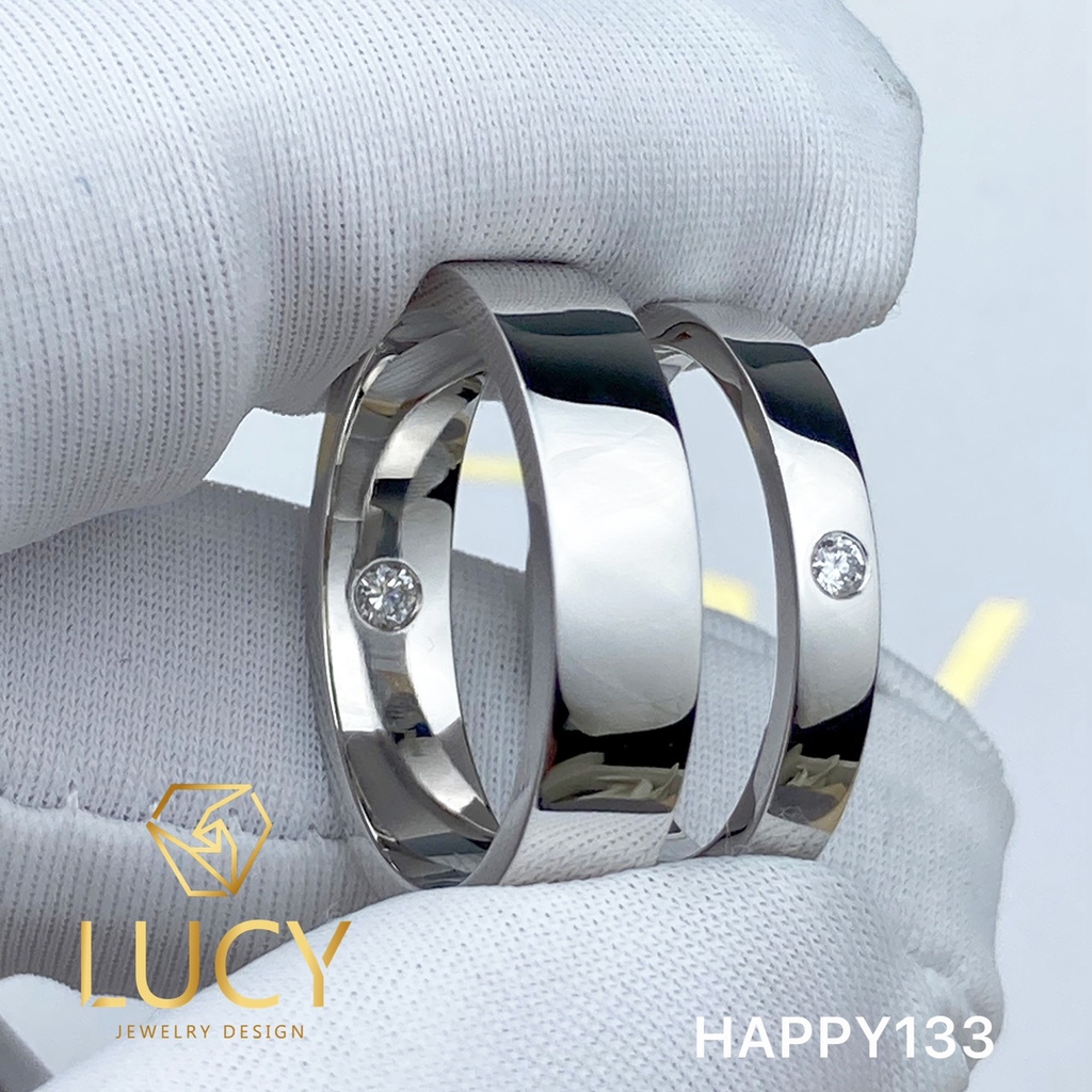 HAPPY133 Nhẫn cưới đẹp vàng tây, vàng trắng, vàng hồng 10k 14k 18k, Bạch Kim Platinum PT900 đính CZ, Moissanite, Kim cương - Lucy Jewelry