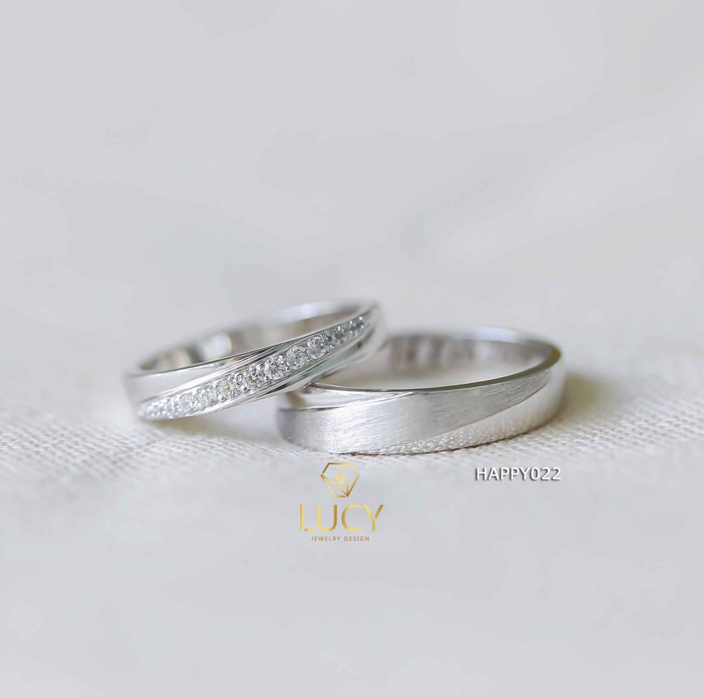 HAPPY022 Nhẫn cưới đẹp vàng tây, vàng trắng, vàng hồng 10k 14k 18k, Bạch Kim Platinum PT900 đính CZ, Moissanite, Kim cương - Lucy Jewelry