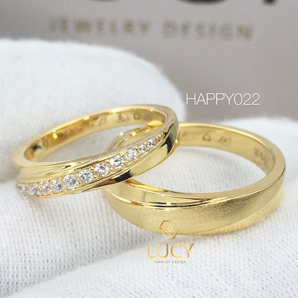 HAPPY022 Nhẫn cưới đẹp vàng tây, vàng trắng, vàng hồng 10k 14k 18k, Bạch Kim Platinum PT900 đính CZ, Moissanite, Kim cương - Lucy Jewelry