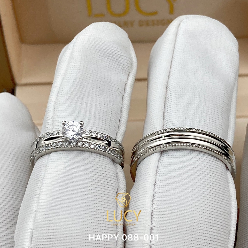HAPPY088-001-PT900 Nhẫn cưới Bạch kim Platinum 90% PT900 đính CZ, Moissanite, Kim cương - Lucy Jewelry