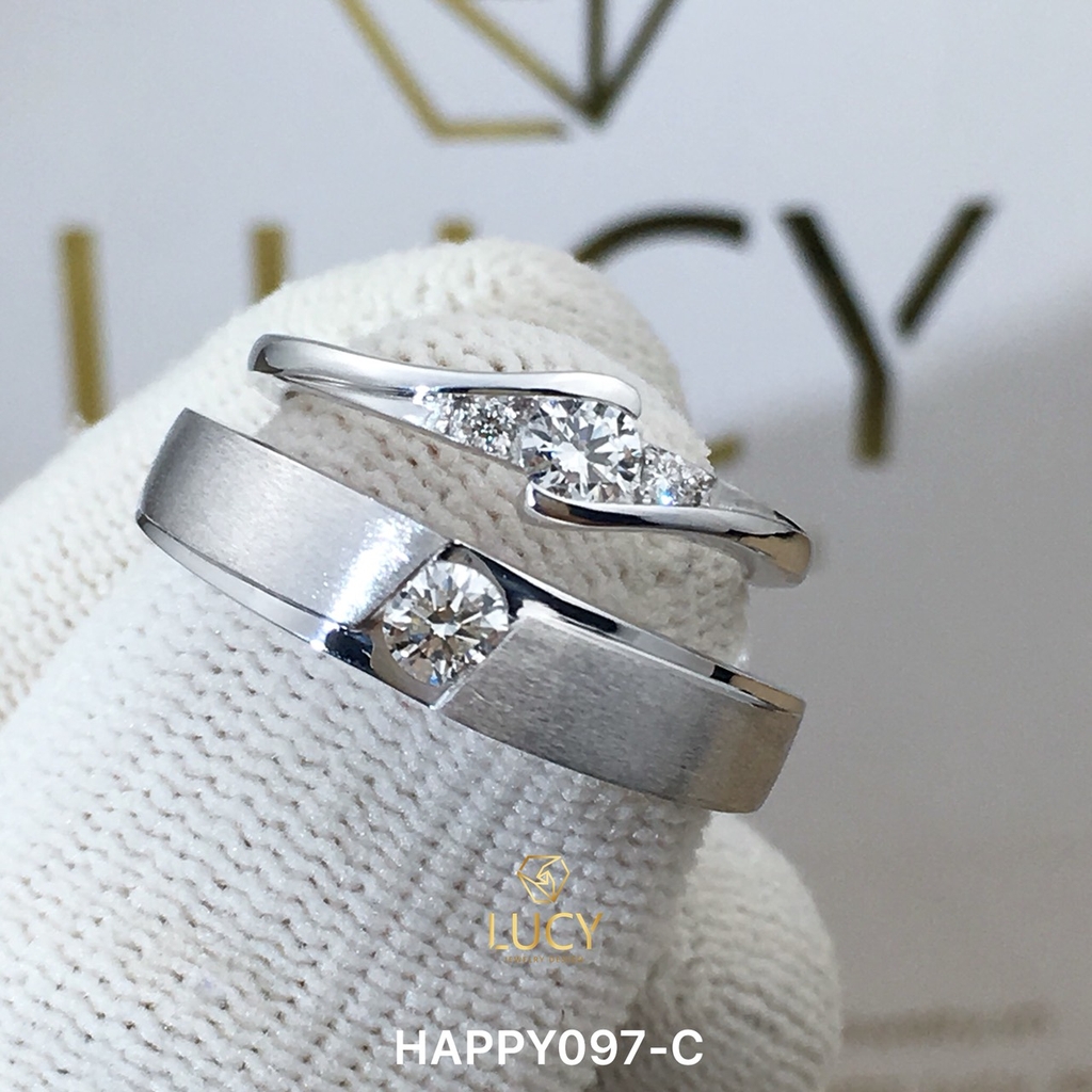 HAPPY097C_PT Nhẫn cưới bạch kim cao cấp Platinum 90% PT900 đính kim cương tự nhiên - Lucy Jewelry