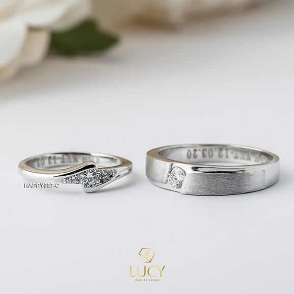 HAPPY097C_PT Nhẫn cưới bạch kim cao cấp Platinum 90% PT900 đính kim cương tự nhiên - Lucy Jewelry