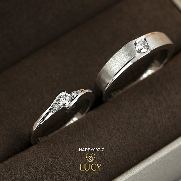 HAPPY097C_PT Nhẫn cưới bạch kim cao cấp Platinum 90% PT900 đính kim cương tự nhiên - Lucy Jewelry
