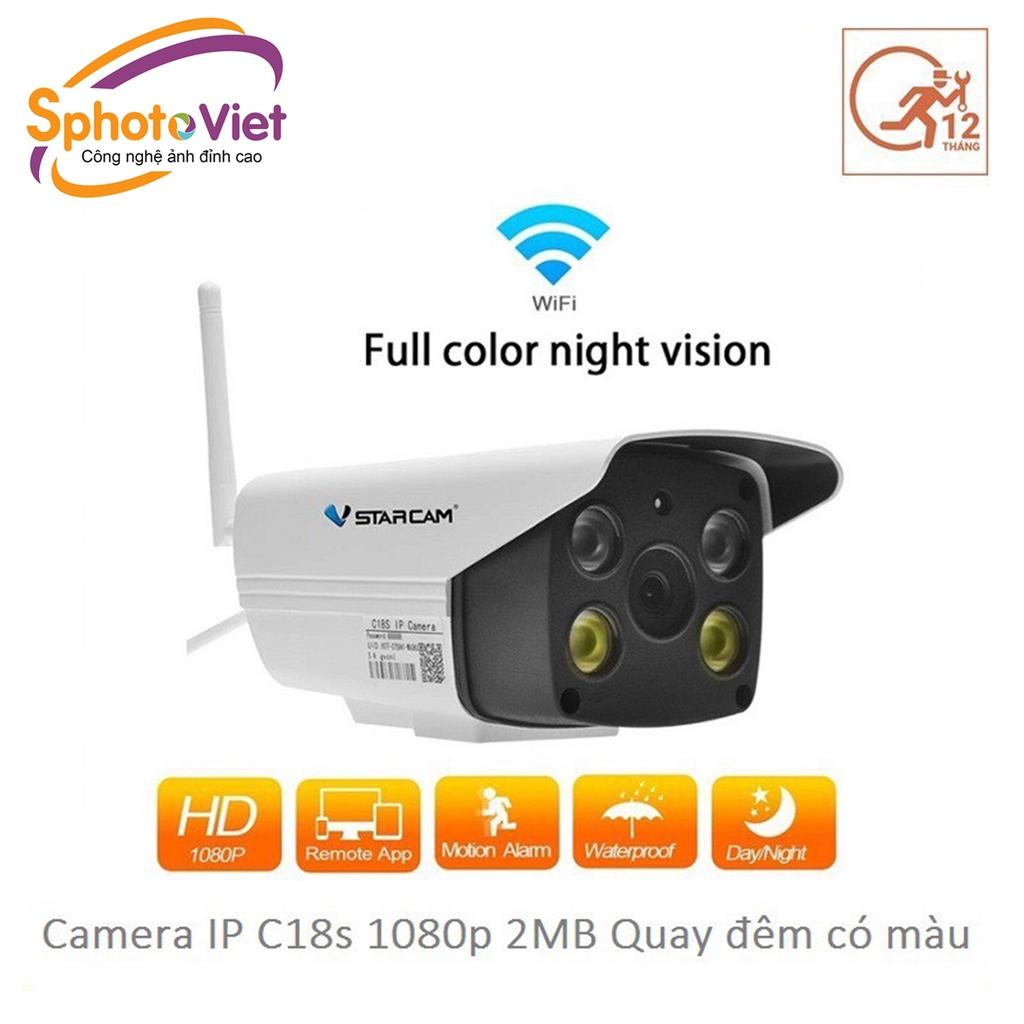 Camera IP Vstarcam ngoài trời C18S FHD 1080p , quay đêm có màu,có âm thanh