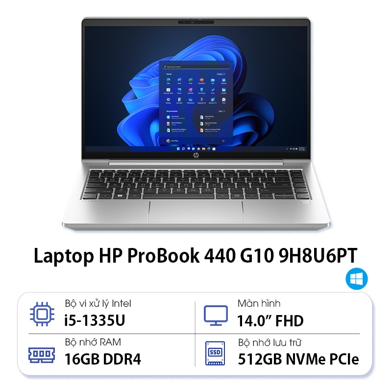 Laptop HP ProBook 440 G10 9H8U9PT (i7 1355U/ 16GB/ 512GB SSD/14 inch FHD/Win11/ Silver/ Vỏ nhôm)