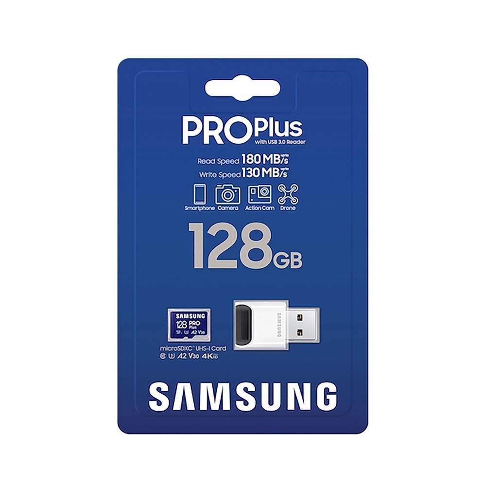 Thẻ Nhớ MicroSDXC Samsung Pro Plus U3 A2 128GB 180MB/s With Reader MB-MD128SB/WW - kèm đầu đọc thẻ