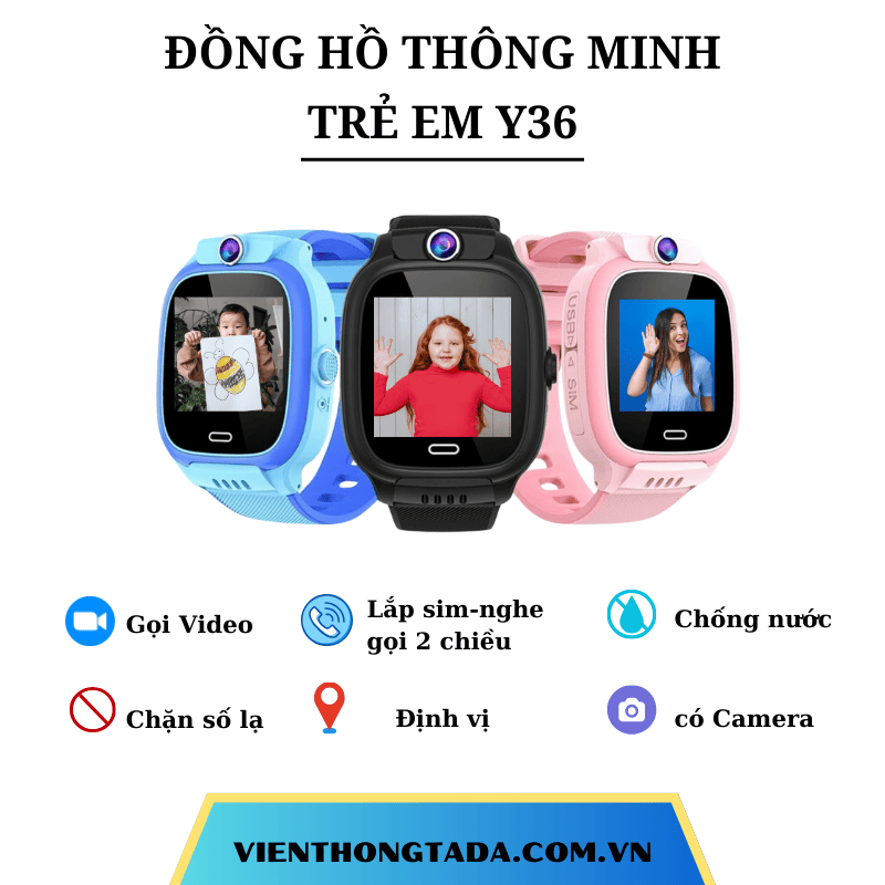 Đồng Hồ Định Vị Thông Minh Trẻ Em Y36 Đàm Thoại 2 Chiều Chống nước IP67 -1