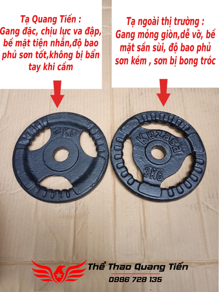 Tạ bánh gang 3 kg, miếng tạ gang 3 kg , đĩa tạ gang 3kg 3 cánh QT08