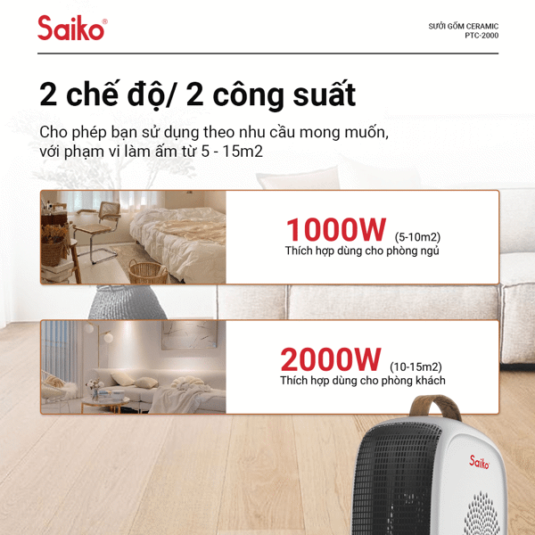 Quạt Sưởi Gốm Saiko PTC-2000 (2000W)