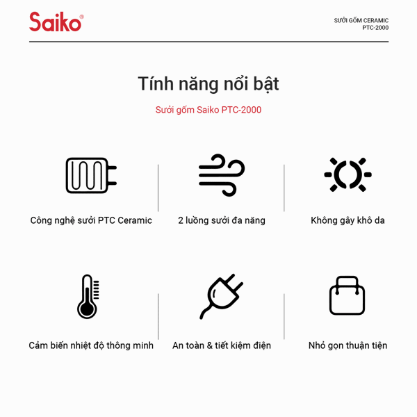 Quạt Sưởi Gốm Saiko PTC-2000 (2000W)