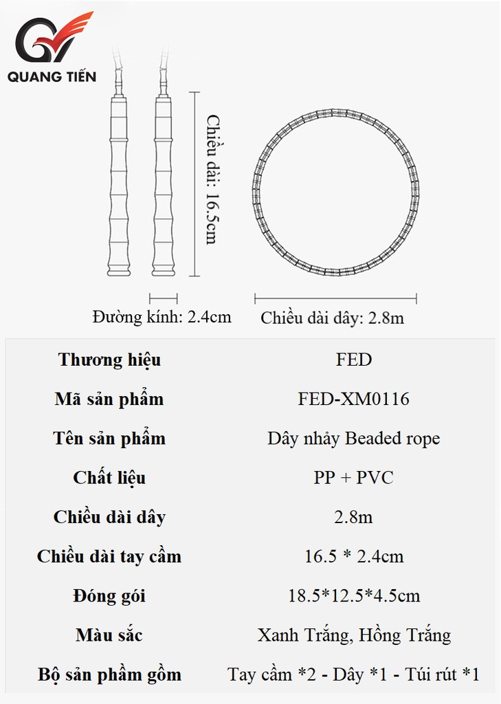 Dây Nhảy Trẻ Em, Dây Beaded Rope FED-XM0116
