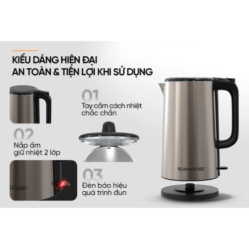 Ấm siêu tốc Inox 2 lớp 2L Sunhouse SHD1396