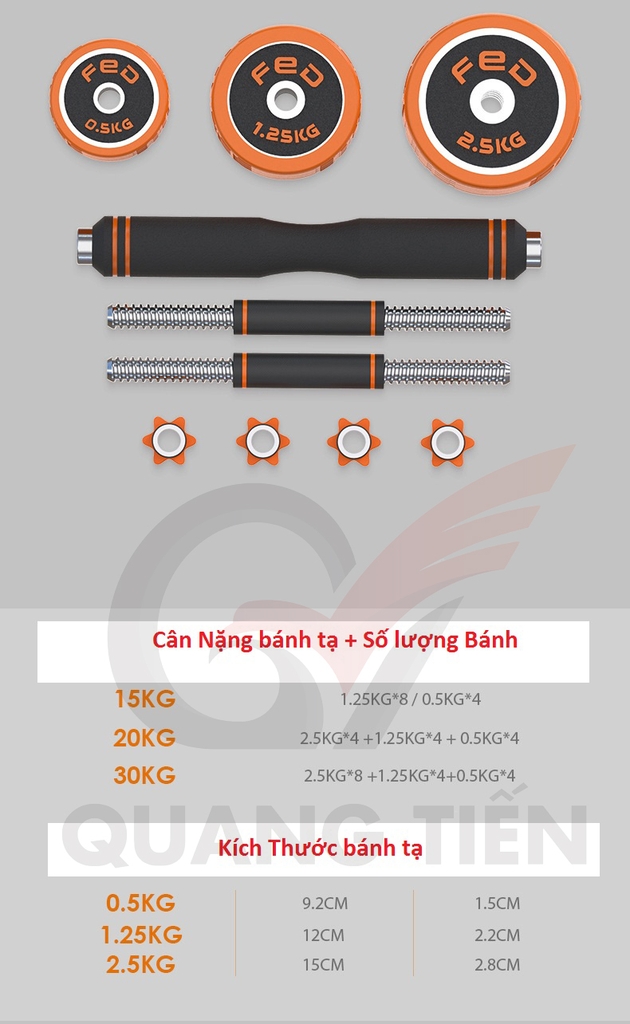 Bộ Tạ Tay Điều Chỉnh 4 IN 1 FED Tạ Gang-Loại 20-30KG.