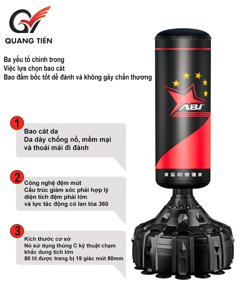 Trụ Đấm ABJ đế cao su giảm chấn cao cấp chính hãng (Cao 1,7m đế cao su liền)