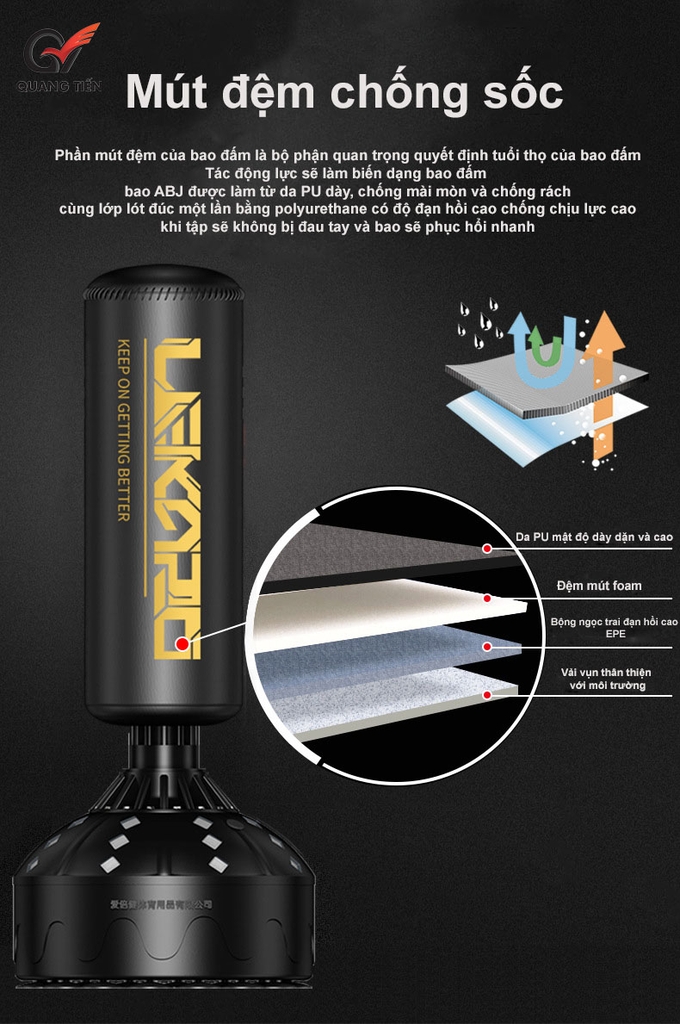 Trụ Đấm ABJ đế cao su giảm chấn cao cấp chính hãng (Cao 1,7m đế cao su liền)