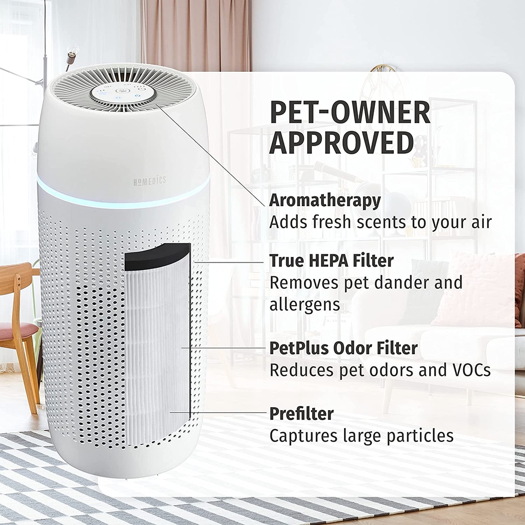 Máy lọc không khí khử mùi và lông vật nuôi 5-in-1 Homedics AP-PET35A-WT