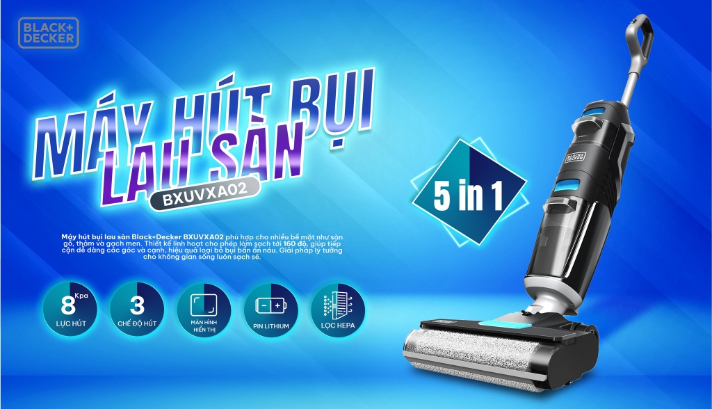 Máy hút bụi pin lau sàn thông minh Black+Decker USA BXUVXA02 - 5 chức năng