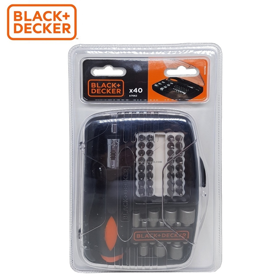 Bộ tay vặn tự động, đầu tuýp, đầu vặn vít 40 chi tiết Black+Decker A7062-XJ