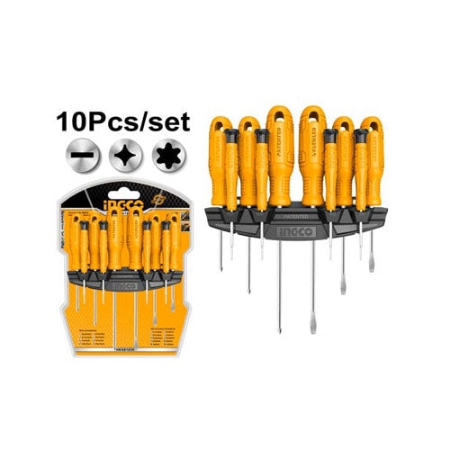 Bộ 10 Tua Vít Dẹp, Bake, Sao Và Tua Vít Chính Xác HKSD1058 INGCO