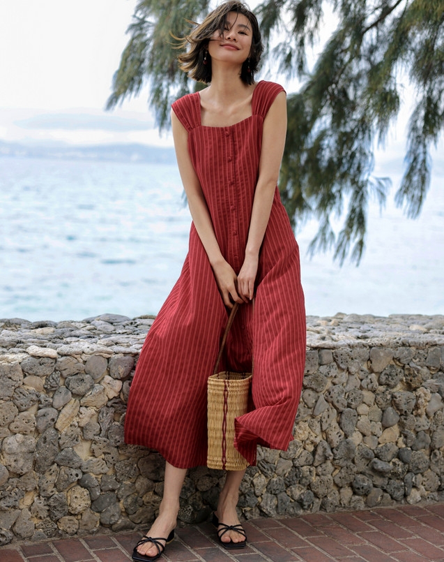 Váy maxi kẻ đỏ Hàn Quốc 050807