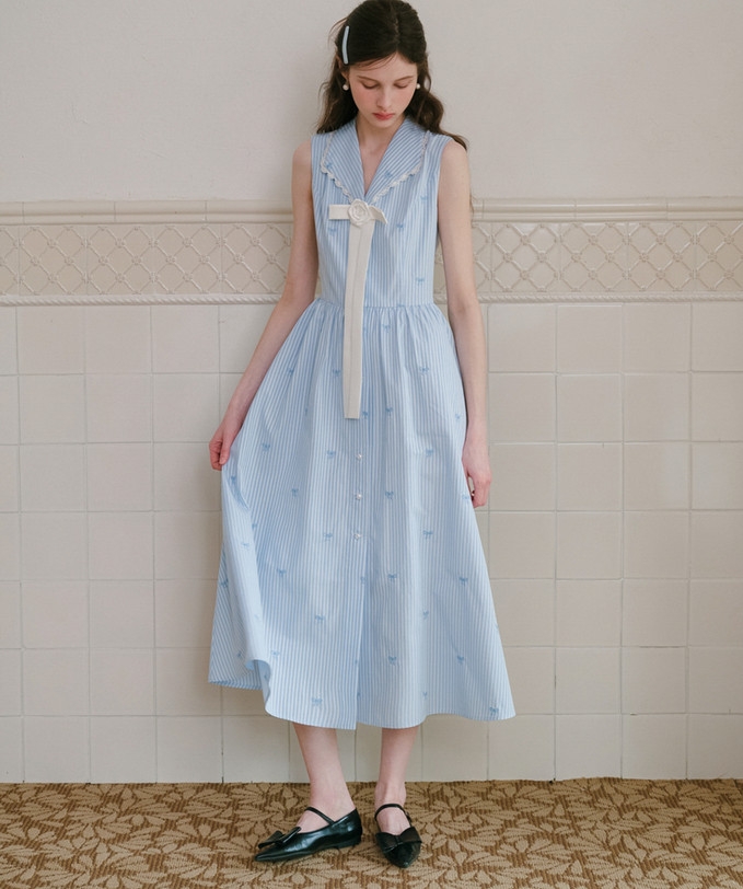 Váy kẻ phối nơ Hàn Quốc 061710