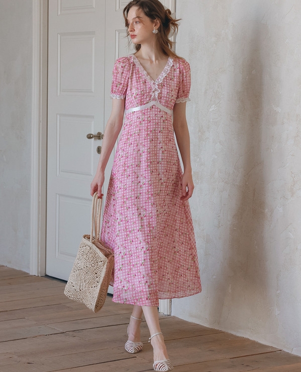 Váy midi hồng Hàn Quốc 061712