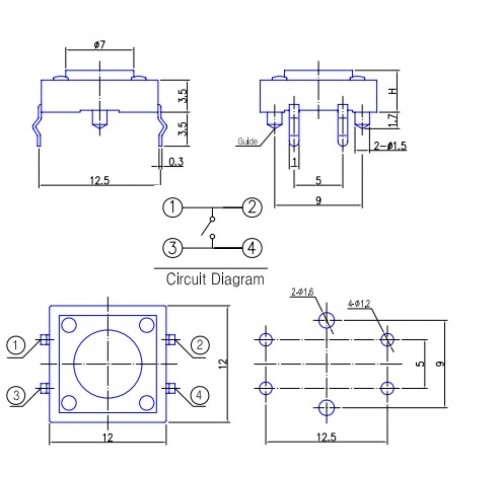 Nút Nhấn 12A 12x12x18mm