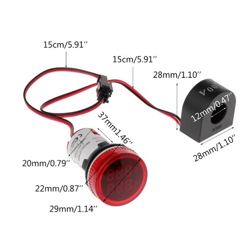 LED Kỹ Thuật Số Đo Điện Áp Và Dòng Điện - 22mm Đỏ