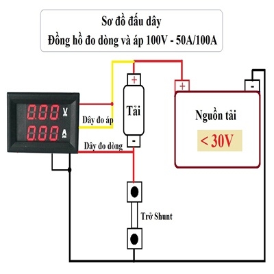 Đồng Hồ Kỹ Thuật Số 100V 50A 2 Màu LED Đỏ Xanh Dương 5 Dây