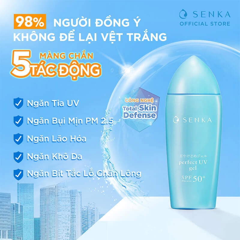 Gel Sữa Chống Nắng Senka Ẩm Mượt Cho Da Khô Perfect UV Gel SPF50/PA++++80g