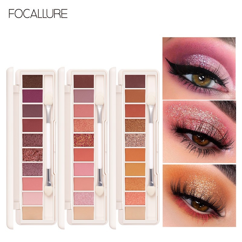 Bảng Phấn Mắt FOCALLURE FA158 Với 10 Tone màu Kèm Cọ 2 Đầu Và Gương 10g