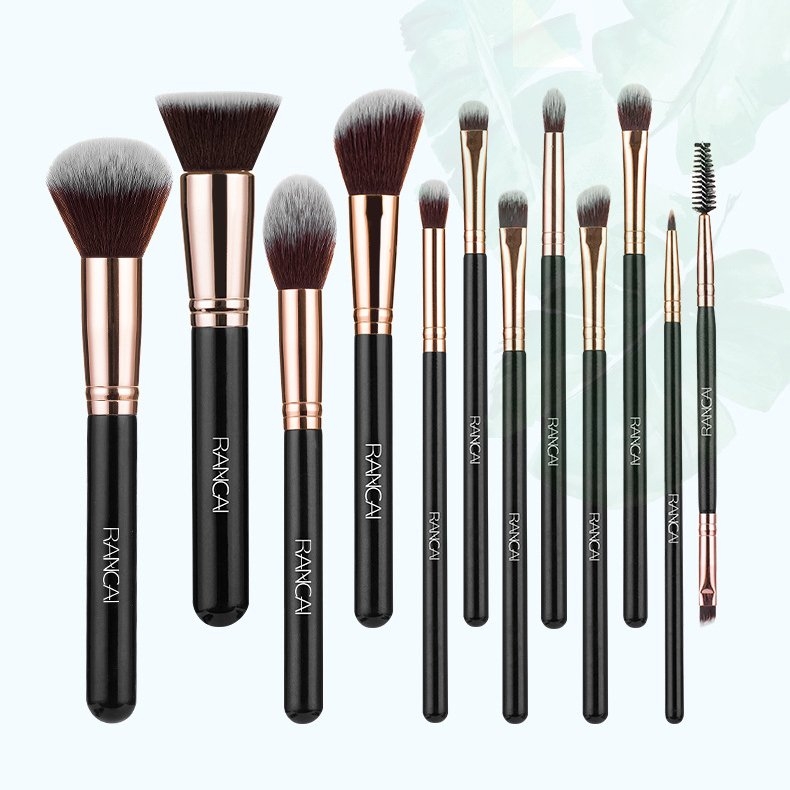 Bộ Cọ Trang Điểm 12 Cây Lông Siêu Mượt Tặng Túi Da Cao Cấp RANCAI