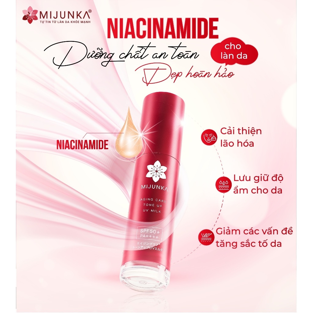 Kem Chống Nắng Mijunka Aging Care Toneup UV Milk SPF50+/PA++++ Nhật Bản 30ml