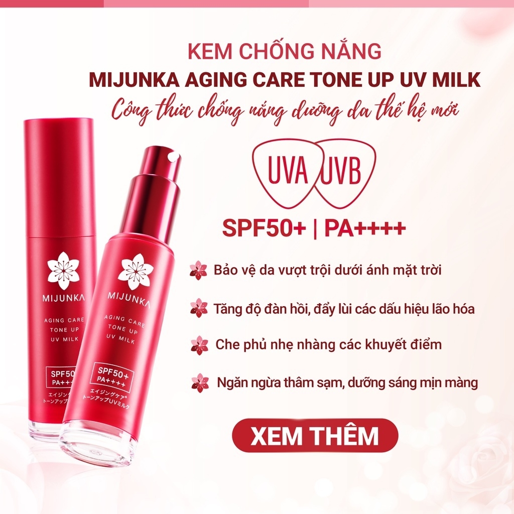 Kem Chống Nắng Mijunka Aging Care Toneup UV Milk SPF50+/PA++++ Nhật Bản 30ml