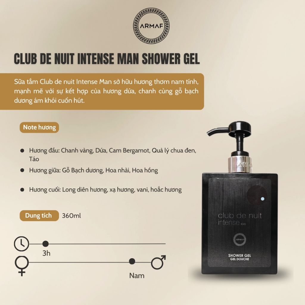 Sữa Tắm Nước Hoa Dành Cho Nam Và Nữ Armaf Club De Nuit Intense Shower Gel 360ml