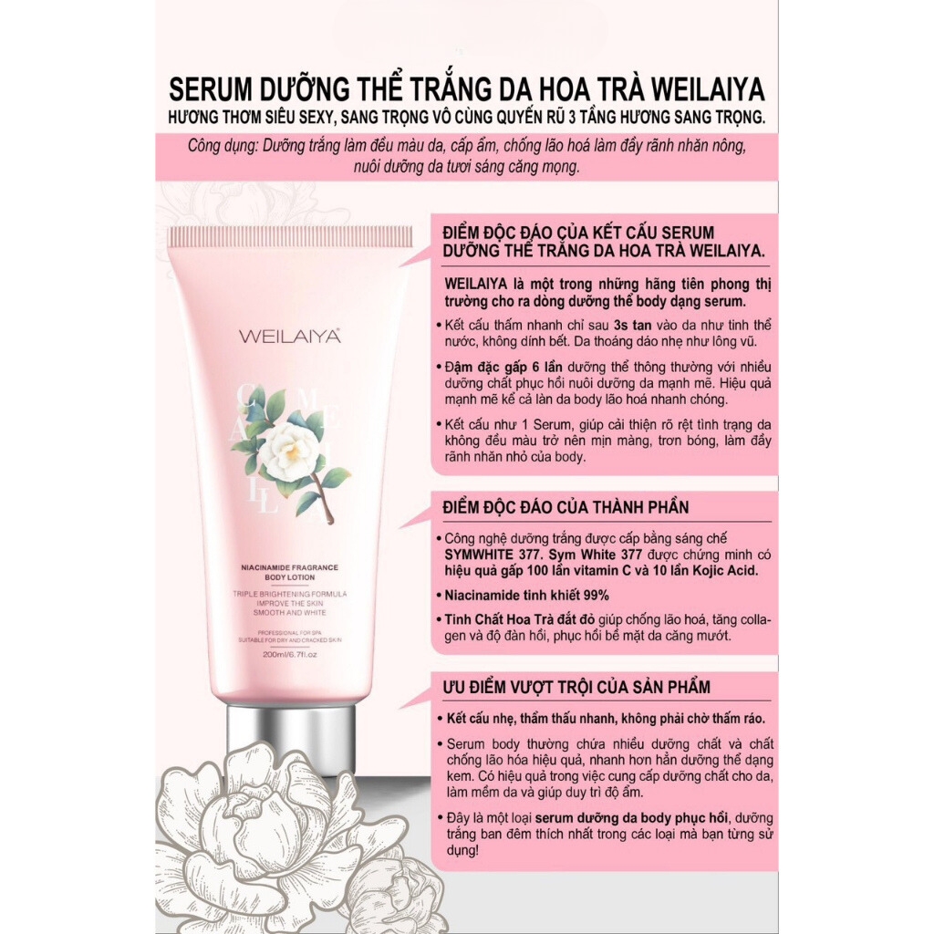 Dưỡng Thể Trắng Da Hoa Trà Weilaiya Niacinamide Fragrance Body Lotion 200ml