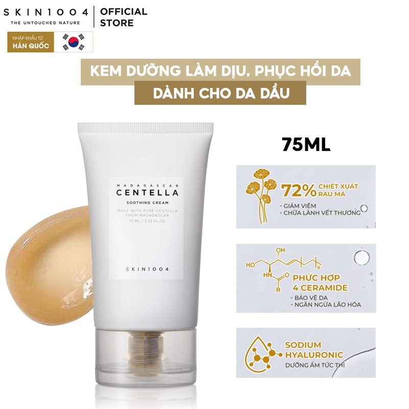 Kem Dưỡng Làm Dịu, Phục Hồi Da Chiết Xuất Rau Má Skin1004 Madagascar Centella Soothing Cream 75ml