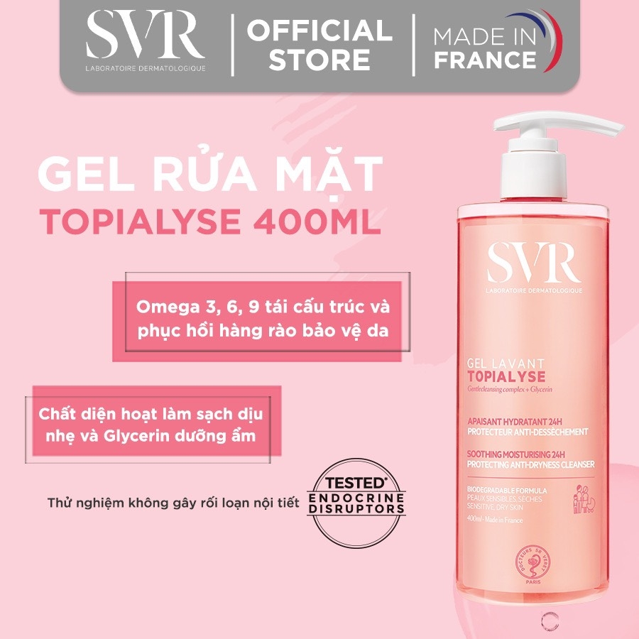 Gel Rửa Mặt SVR Làm Sạch Da Không Chứa Xà Phòng Cho Da Khô Topialyse Gel Lavant 400ml