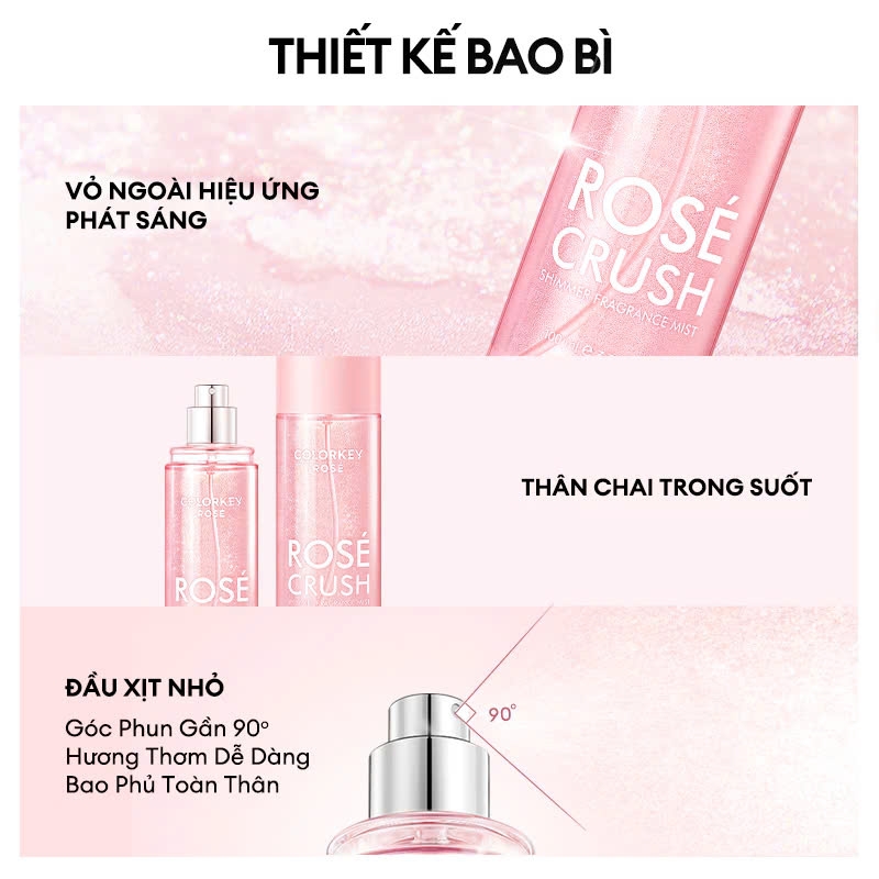 Xịt Thơm Toàn Thân Body Mist Colorkey Rose Crush Shimmer Hương Thơm Ngọt Ngào, Tươi Mới 100ml