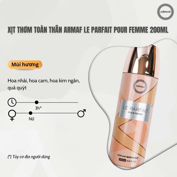 Xịt Khử Mùi Armaf Le Parfait Pour Femme 200ml