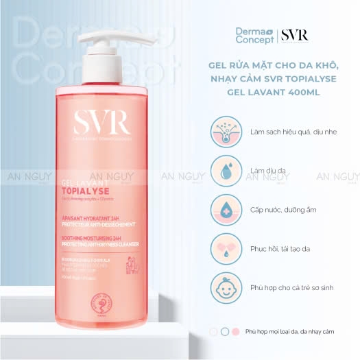 Gel Rửa Mặt SVR Làm Sạch Da Không Chứa Xà Phòng Cho Da Khô Topialyse Gel Lavant 400ml