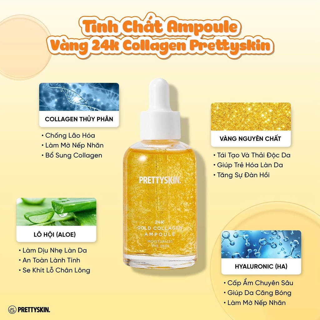 Tinh Chất Dưỡng Da, Chống Lão Hóa Pretty Skin 24K Gold Collagen Ampoule 50ml