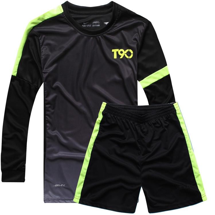 Quần áo bóng đá dài tay không logo T90 đen 2015