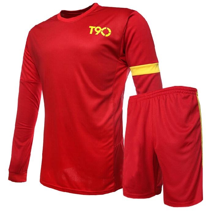 Quần áo bóng đá dài tay không logo T90 đỏ 2015