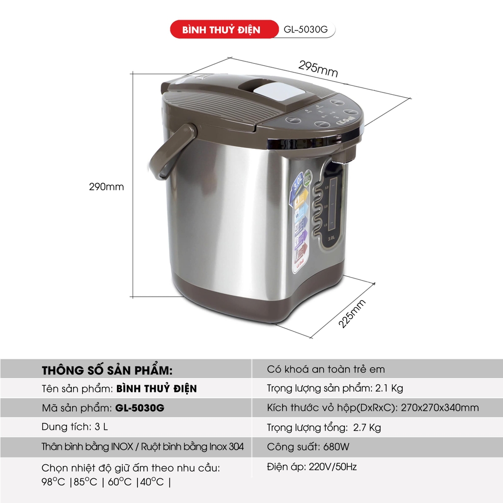 Bình thủy điện 5030G - 3 Lít - Bảo hành 2 năm